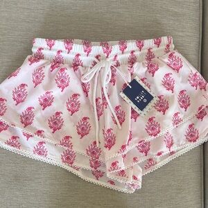 Roller Rabbit Pink Floral Print White Shorts